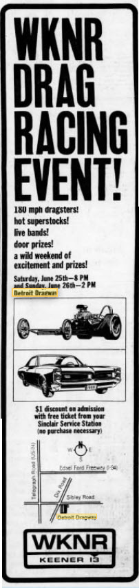Detroit Dragway - Wknr Promo June 24 1966 (newer photo)